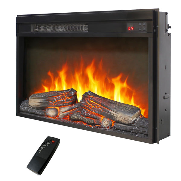 English Elm 26 Inch Slim Electric Fireplace Insert with Log Set Realistic Flame and Remote Timer W1769P345285