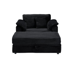 English Elm 47.24-inch corduroy armchair with storage ottoman and USB ports, spring seat, solid wood frame lounge Black W3356S00023