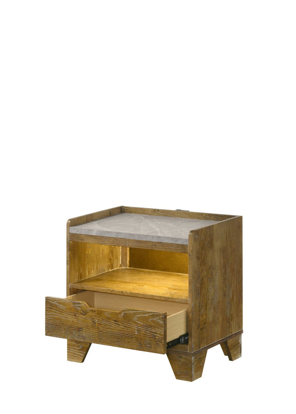 English Elm Garcia Aspen Brown Rubberwood Nightstand with Led Lighting and Usb Charging Port B2756P493476