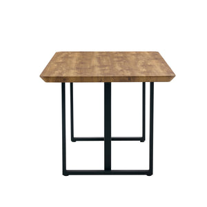English Elm Modern Industrial Rectangular Dining Table with Wood Grain Top and Black Iron Frame W1151S01884
