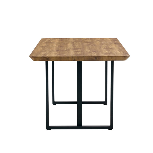 English Elm Modern Industrial Rectangular Dining Table with Wood Grain Top and Black Iron Frame W1151S01884