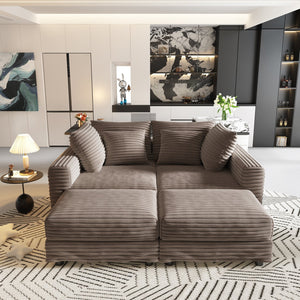 English Elm 102.4" Plush Corduroy 4-Seat Sofa – Cloud Comfort, Modular Lounge, Durable Design With Ottomans & Pillows W1885S00135