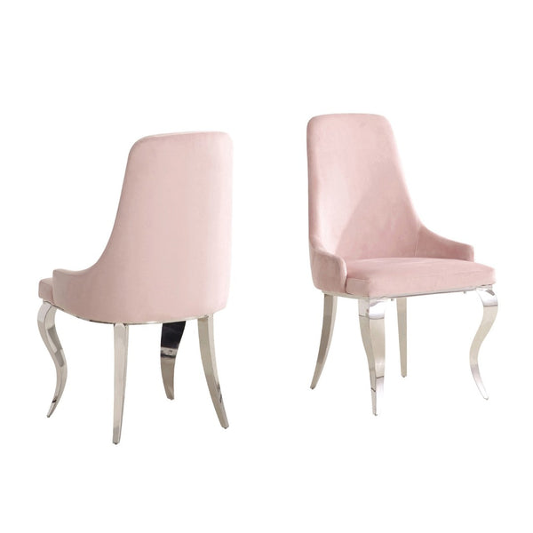 English Elm Set Of 2 Velvet Upholstered Dining Chairs – Luxurious Pink & Polished Chrome For Elegant Dining B016P225434-GIGA
