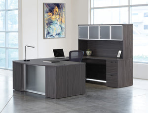 OSP Home Furnishings Napa Executive U-shape Desk with Overhead Hutch and Modesty Panel for Home Office NAPSGW-TYP212G