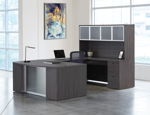 OSP Home Furnishings Napa Executive U-shape Desk with Overhead Hutch and Modesty Panel for Home Office NAPSGW-TYP212G