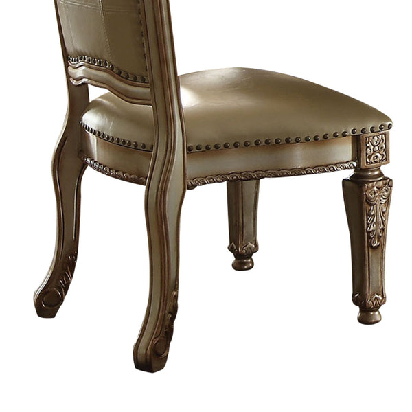 English Elm Bone Plush Tufted Arm Chair with Floral Carved Wood Back, Nailhead Trim & Tapered Legs for Luxe Seating Taupe+Gold B062P209283