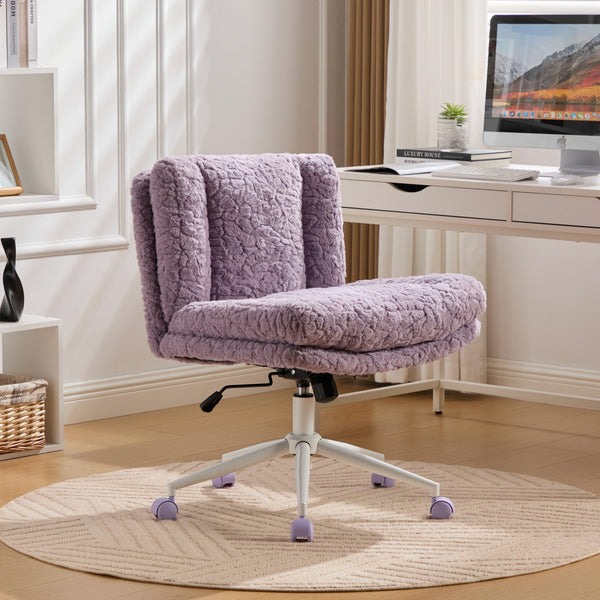 English Elm W26.4 Plush faux alpaca wide seat office chair with double cushion, 360° swivel, ergonomic chic design Violet W1143P369103