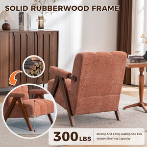 English Elm Mid-century Modern Chenille Lounge Chair Set Oak Frame Cloud Silhouette Living Room Rust Red W1170S00049