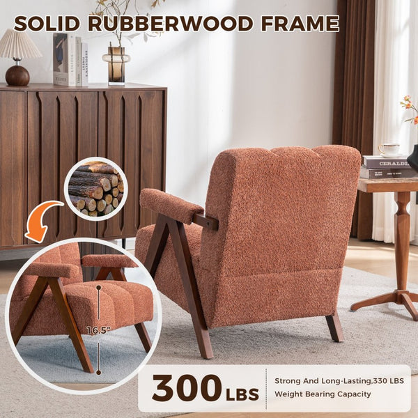 English Elm Mid-century Modern Chenille Accent Chair Cloud Silhouette Oak Frame Living Room Lounge Rust Red W1170P425436