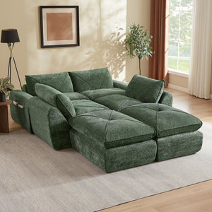 English Elm Modern Chenille Modular Sectional Sofa with Built-in Foot Pedals for Relaxed Living Green W3396S00071