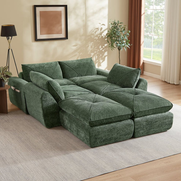 English Elm Modern Chenille Modular Sectional Sofa with Built-in Foot Pedals for Relaxed Living Green W3396S00071