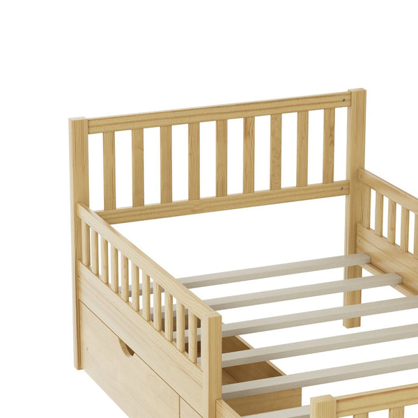 English Elm Twin Pine Platform Bed with Guardrails and Under Storage Drawers for Small Rooms N733P172696M