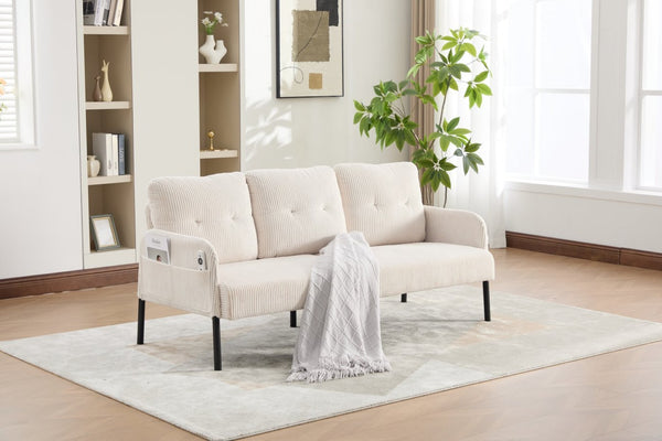 English Elm United We Win Corduroy Loveseat Plush Ergonomic Sofa with Spring Support Metal Legs Beige W1568P410043