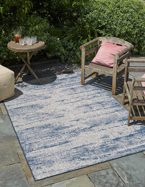 Unique Loom Outdoor Modern Cartago Machine Made Abstract Rug Blue, Ivory/Gray 10' 0" x 14' 1"