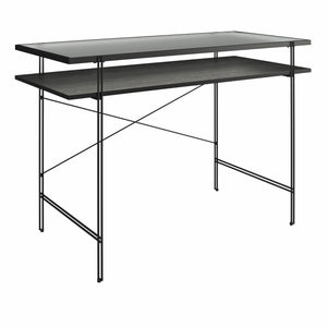 English Elm Vance Computer Desk with Fluted Glass Top, Woodgrain Laminate, Open Shelves, 50 lb Capacity B2733P395251
