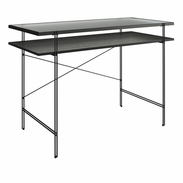 English Elm Vance Computer Desk with Fluted Glass Top, Woodgrain Laminate, Open Shelves, 50 lb Capacity B2733P395251