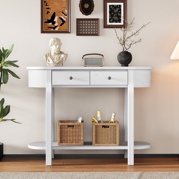 English Elm Trexm Vintage French Country Console Table Pine Frame Glazed Finish Two Drawers N715P230796K