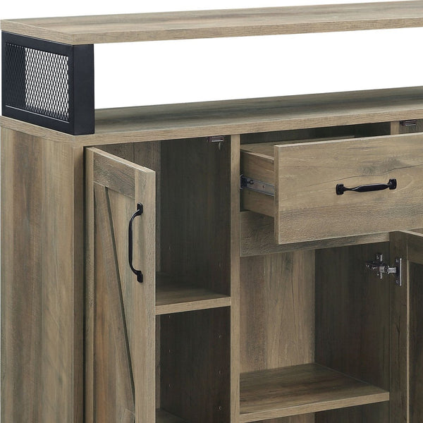 English Elm Abiram Rustic Oak Finish Server with 15-Bottle Wine Rack, Cup Holder, 3 Drawers & Adjustable Shelves B2726P256329