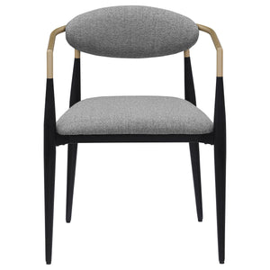English Elm Mistra Grey Fabric Dining Arm Chair Set of 2 — Two-Tone Black Base with Hand-Painted Gold Arms, Slim Oval Back Luxe Upholstery B062P299815