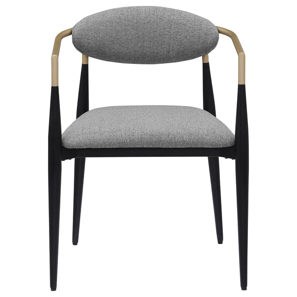 English Elm Mistra Grey Fabric Dining Arm Chair Set of 2 — Two-Tone Black Base with Hand-Painted Gold Arms, Slim Oval Back Luxe Upholstery B062P299815