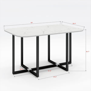 English Elm Modern Marble Look Rectangle Dining Table with Six Fabric Chairs for Compact Spaces W1311S00249