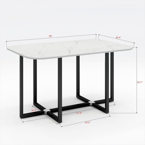 English Elm Modern Marble Look Rectangle Dining Table with Six Fabric Chairs for Compact Spaces W1311S00249