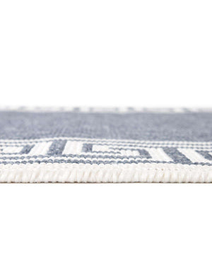 Unique Loom Outdoor Coastal Caye Machine Made Border Rug Navy Blue, Ivory 7' 1" x 7' 1"