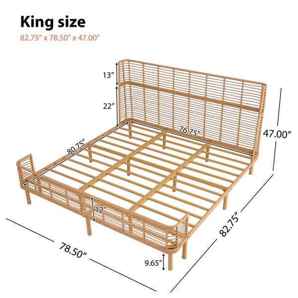 English Elm Christopher Knight Home® - King Gorgeous Sleek Grid PE Wicker Bed with High Wing Back, Metal Frame Support, Breathable Rattan Elegance N758P294450N