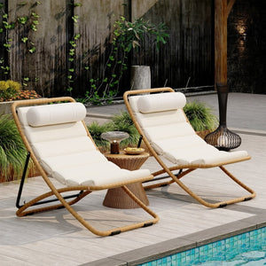 English Elm Trexm Rattan Wrapped Folding Outdoor Lounge Chair Set with Cushion and Adjustable Recline Yellow N715P428435V