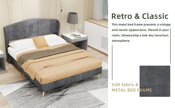 English Elm Suede Tufted Platform Bed Full Size Upholstered Headboard for Restful Bedroom Retreat Grey W1935P361013