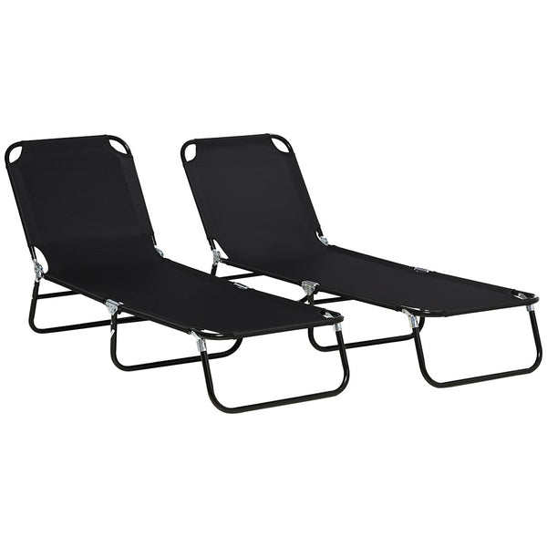 English Elm Outsunny 2 Piece Folding Chaise Lounge Set - Portable, 5-Level Recline Chairs For Pool & Beach Fun W2225P174379-GIGA