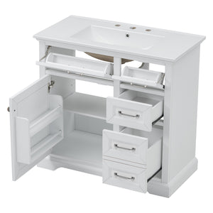 English Elm 36" Modern White Bathroom Vanity with Ceramic Undermount Sink, Heavy-Duty Storage & Soft-Close Drawers W2896P318472