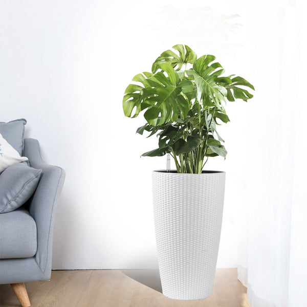 English Elm Set of 2 Faux Rattan Tall Outdoor Planters with Auto Watering and Level Monitor W3213P311467