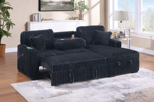 English Elm Modern Corduroy Sectional Sleeper Sofa with Storage Chaise Usb Port and Drop Table B011S02174