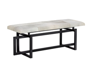 Sunpan Pilar Bench - Handcrafted Cowhide Seating with Stylish Black Iron Frame for Elegant Transitional Spaces Grey