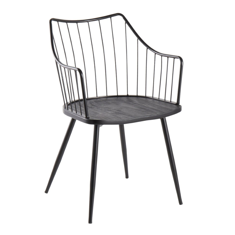 English Elm Chair Spindle Back Farmhouse Dining Seat Black Metal Wood Frame Tapered Legs B202P223691