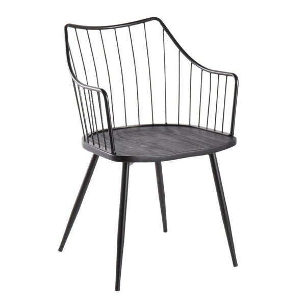 English Elm Chair Spindle Back Farmhouse Dining Seat Black Metal Wood Frame Tapered Legs B202P223691