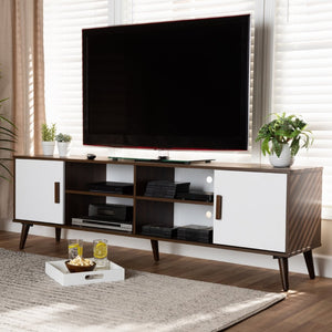 Baxton Studio Baxton Studio Quinn Mid-Century Modern Two-Tone TV Stand with Storage & Cable Management Solution TV8003-Columbia Walnut/White-TV