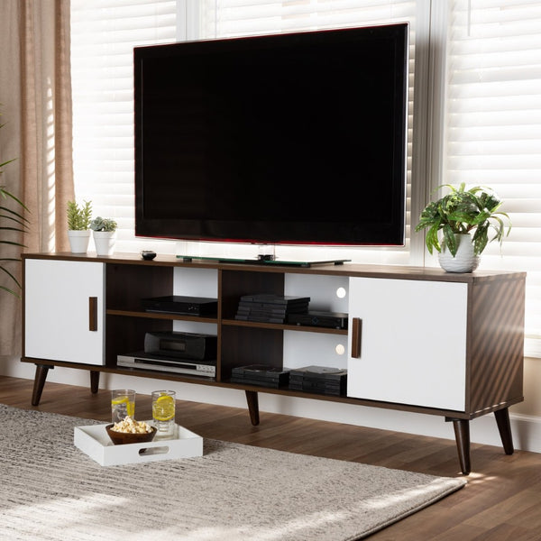 Baxton Studio Baxton Studio Quinn Mid-Century Modern Two-Tone TV Stand with Storage & Cable Management Solution TV8003-Columbia Walnut/White-TV