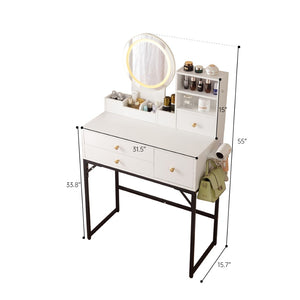 English Elm Vanity Desk With Led Lighted Mirror & Usb Ports, Elegant Makeup Table With Ample Storage & Durability W3008P235411-GIGA