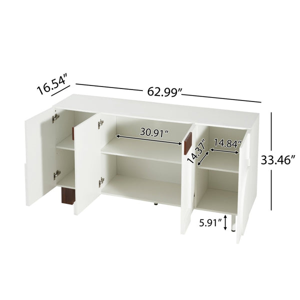 English Elm Modern White Walnut Sideboard with Geometric Doors Adjustable Shelves Dining Storage N779P373192W_N779P373193W