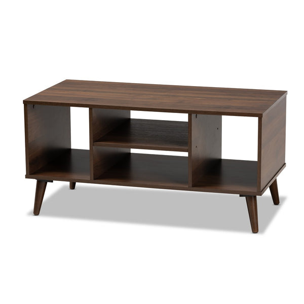 Baxton Studio Baxton Studio Linas Mid-Century Coffee Table with Walnut Finish & Open Shelves for Stylish Storage CT8001-Columbia Walnut-CT