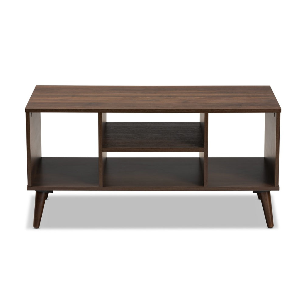 Baxton Studio Baxton Studio Linas Mid-Century Coffee Table with Walnut Finish & Open Shelves for Stylish Storage CT8001-Columbia Walnut-CT