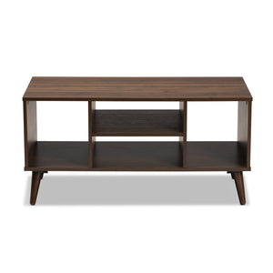 Baxton Studio Baxton Studio Linas Mid-Century Coffee Table with Walnut Finish & Open Shelves for Stylish Storage CT8001-Columbia Walnut-CT
