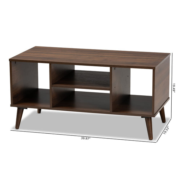 Baxton Studio Baxton Studio Linas Mid-Century Coffee Table with Walnut Finish & Open Shelves for Stylish Storage CT8001-Columbia Walnut-CT