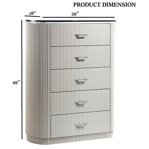 English Elm Modern Sleek 5-Drawer Chest with Gold Square Pulls and Metal Bracket Legs for Luxe Bedroom Storage Light Gray 41 L x 21 W x 53 H B2741P370868