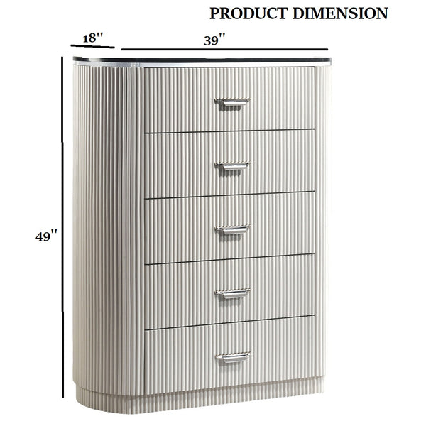 English Elm Modern Sleek 5-Drawer Chest with Gold Square Pulls and Metal Bracket Legs for Luxe Bedroom Storage Light Gray 41 L x 21 W x 53 H B2741P370868