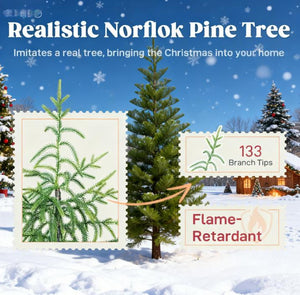 English Elm 2pcs Artificial Norfolk Pine Trees 4ft Lifelike Holiday Pair with Stable Pot Base T3971P396398