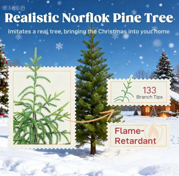 English Elm 2pcs Artificial Norfolk Pine Trees 4ft Lifelike Holiday Pair with Stable Pot Base T3971P396398