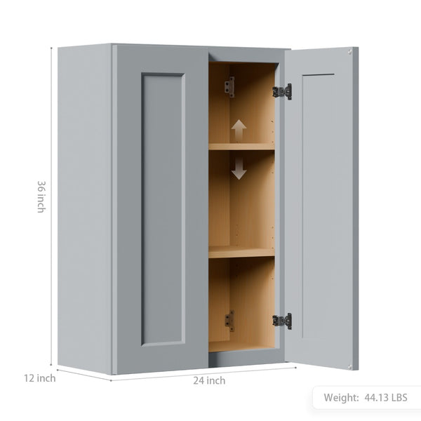 English Elm Gray Shaker Solid Wood Wall Cabinet Soft Close Doors Adjustable Shelves Kitchen Bath W5662P465940